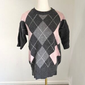 Vintage Lambswool Angora Argyle Sweater Short Sleeve Small Preppy Evan-Picone